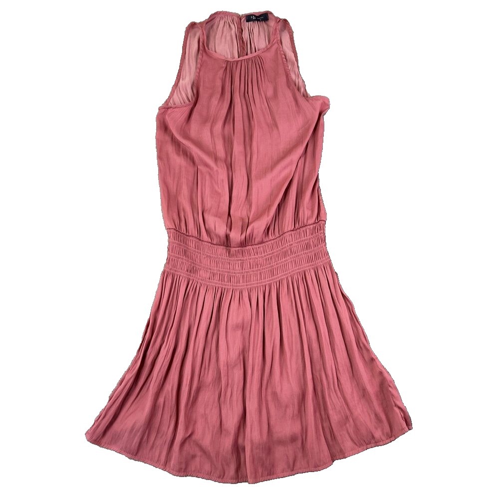 KLD Womens S Dusty‎ Rose Mini Dress Pleated Smocked Waist Sleeveless Fairy VTG